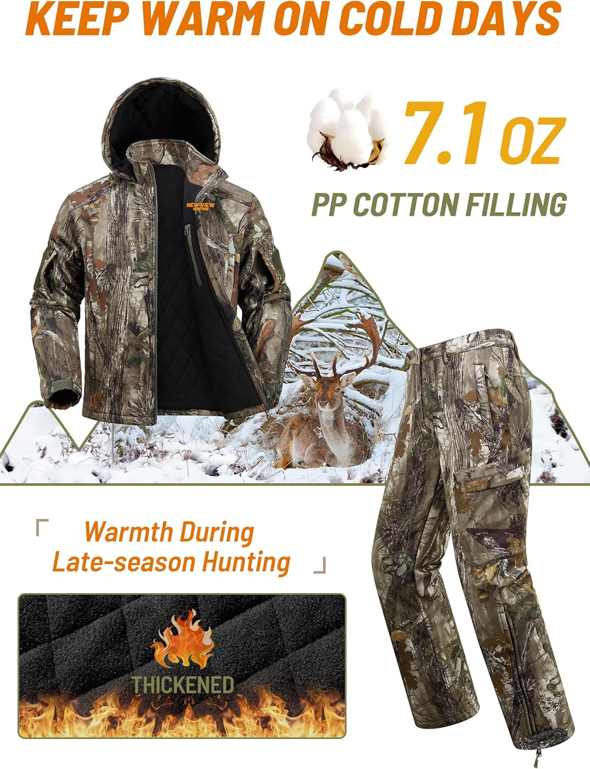 Insulated Hunting Clothes for Men Cold Weather, Warm Camo Hunting Jacket and Pants, Hunting Suit for Deer Duck Hunts