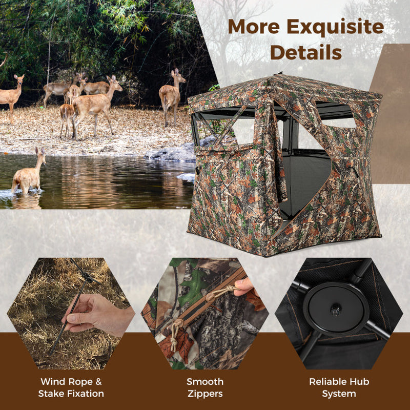 82 Inch Tall Hunting Blind 270° One Way See through Ground Tent for 3-4 People