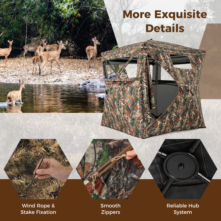 82 Inch Tall Hunting Blind 270° One Way See through Ground Tent for 3-4 People