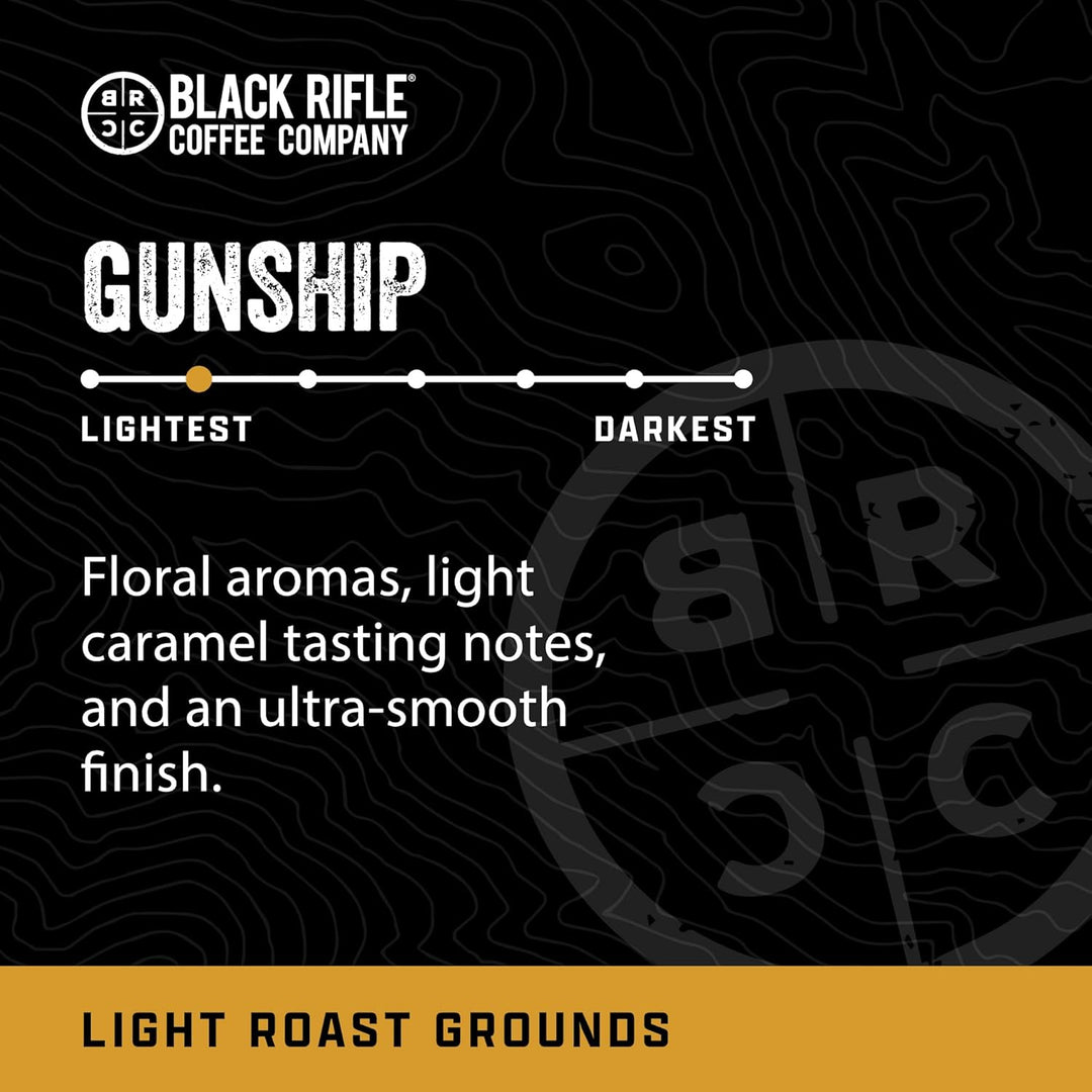 Ground Coffee Light Roast - Roasted Blend Made from Pure Arabica Beans - Colombian & Brazilian Beans - Veteran Founded & American Made (Gunship Roast, 12Oz Bag)