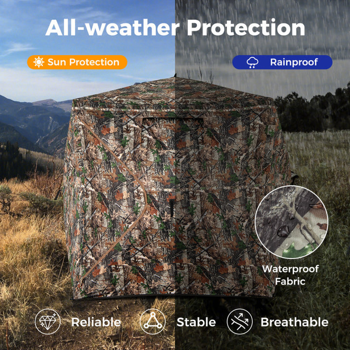 82 Inch Tall Hunting Blind 270° One Way See through Ground Tent for 3-4 People