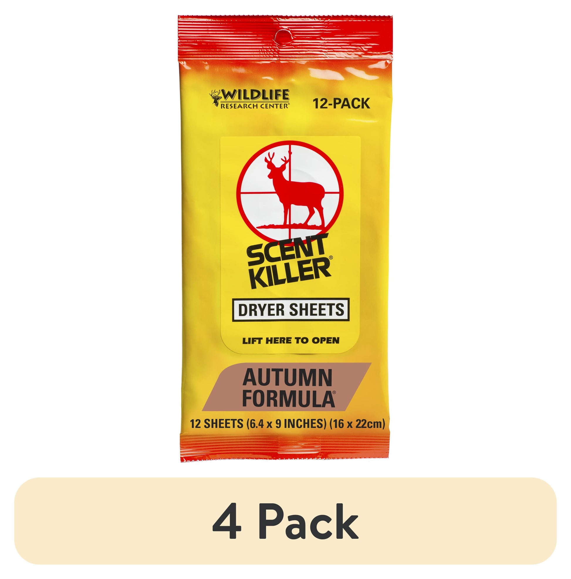(4 Pack) , Scent Killer Autumn Formula Dryer Sheets, 12 Sheets for Hunting