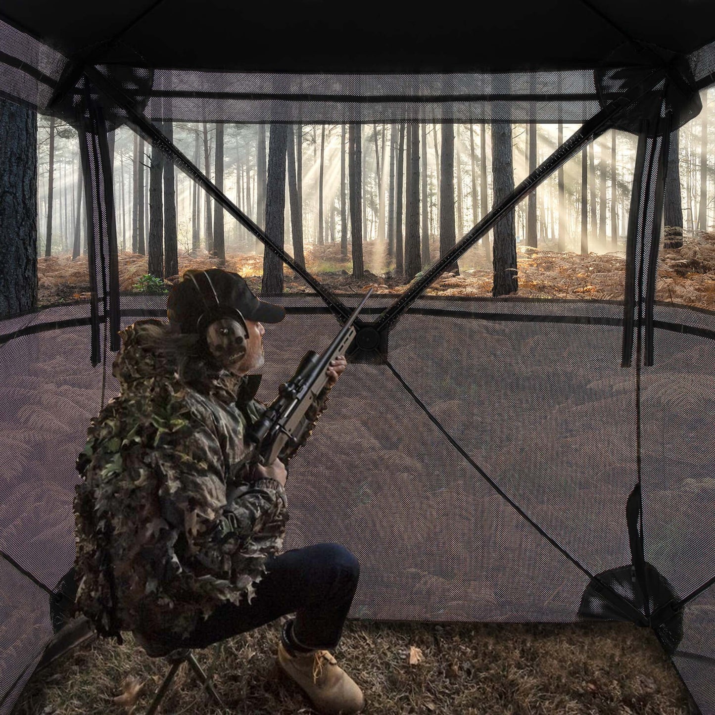 360 Degree One-Way See-Through Hunting Blind with Full-Open Door Carrying Bag