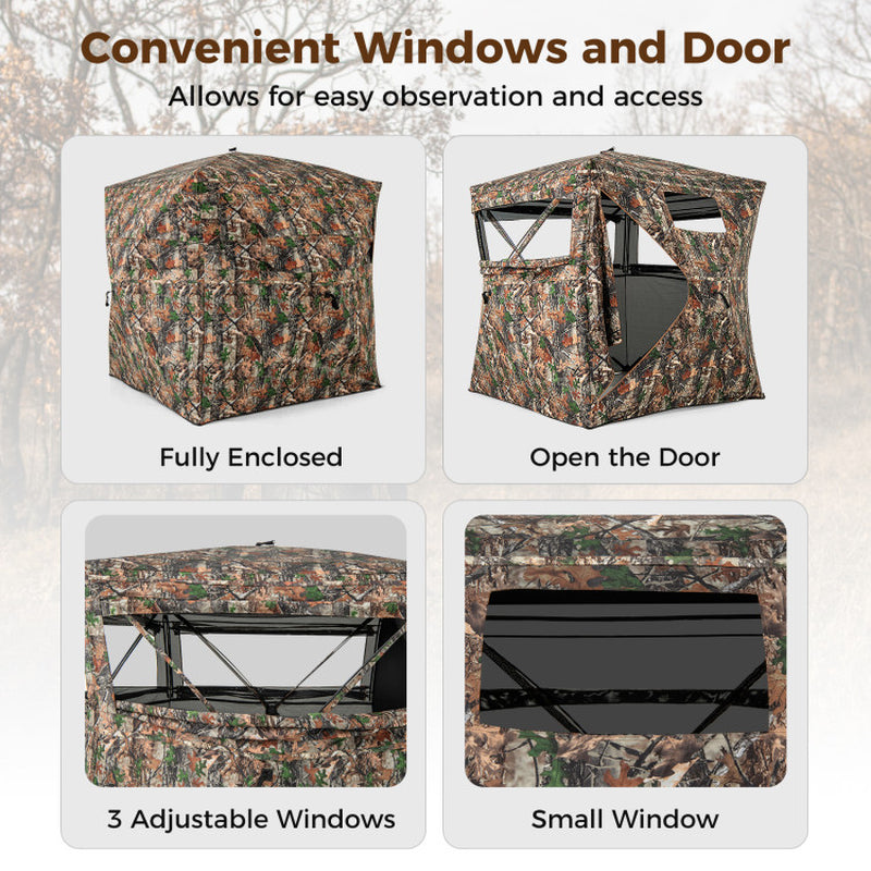 82 Inch Tall Hunting Blind 270° One Way See through Ground Tent for 3-4 People