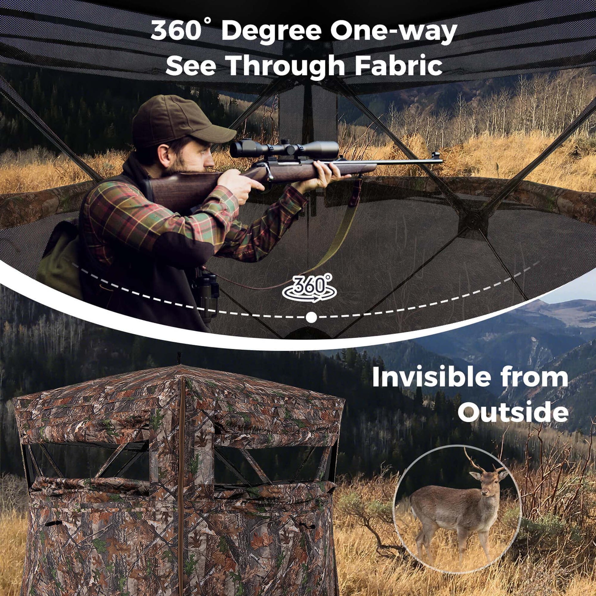360 Degree One-Way See-Through Hunting Blind with Full-Open Door Carrying Bag