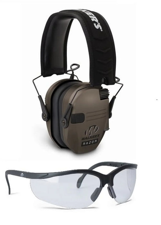 Razor Slim Electronic Hearing Protection Muffs and Glasses Combo