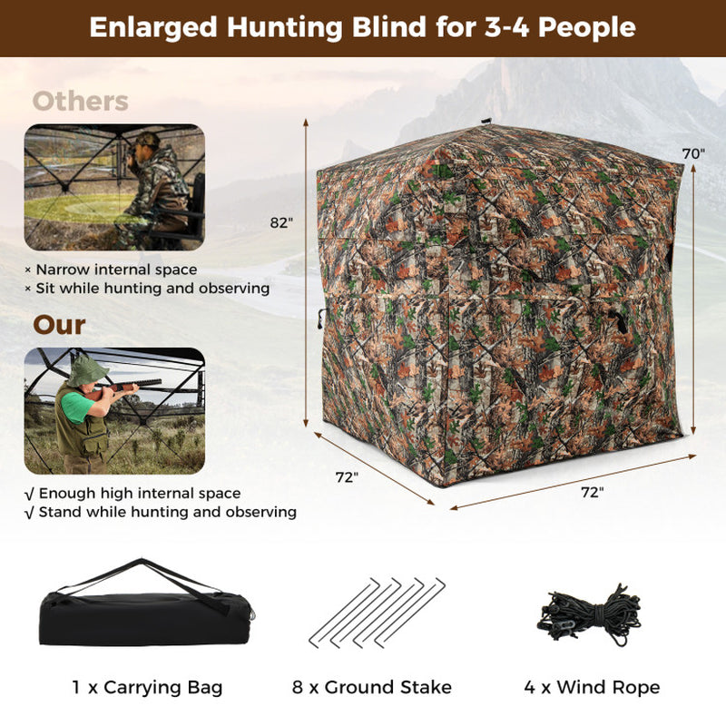 82 Inch Tall Hunting Blind 270° One Way See through Ground Tent for 3-4 People