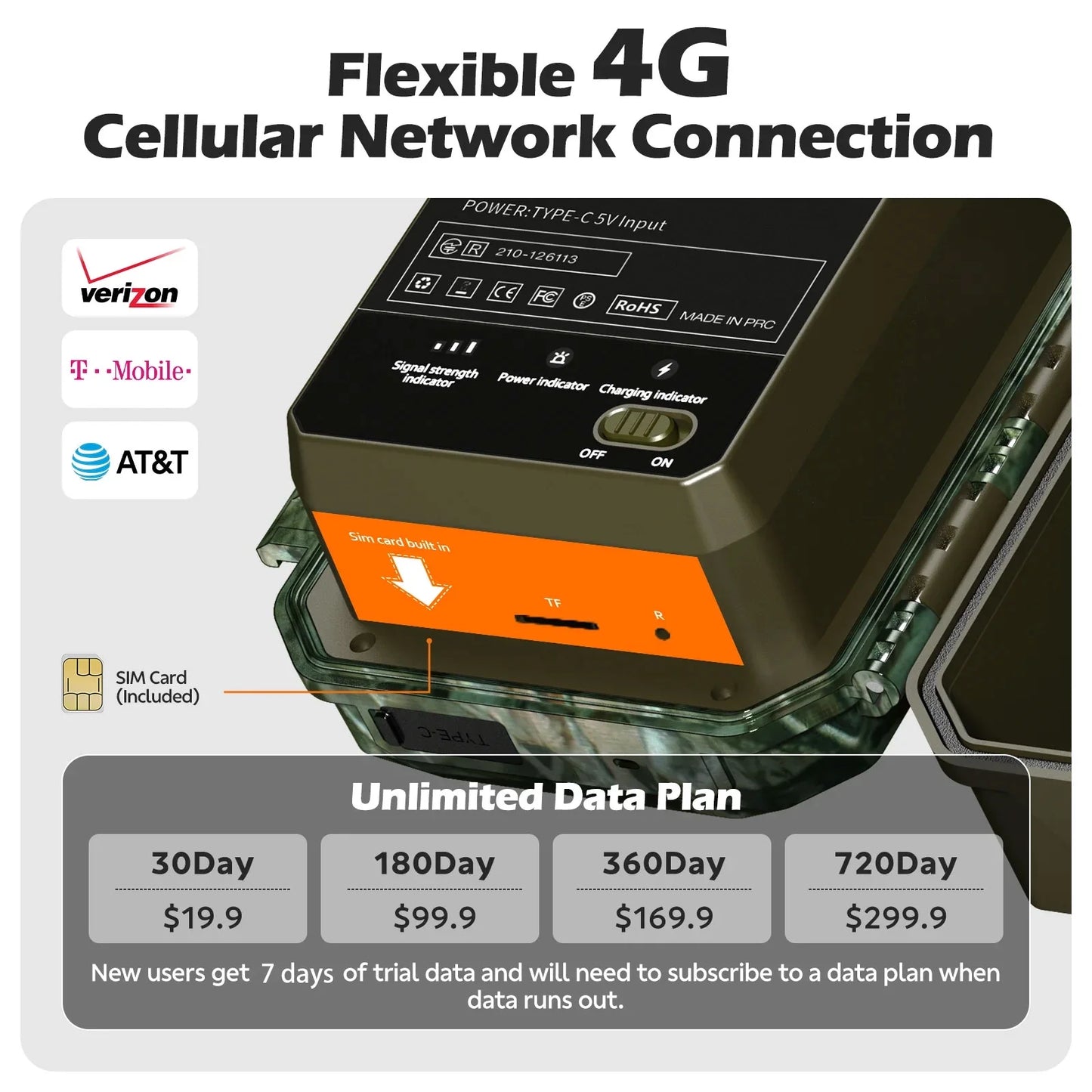 Cellular Solar Trail Camera with Live Streaming - 4G LTE Unlimited Data Game Camera with Night Vision, 0.1S Trigger Motion Activated, Real-Time Alerts for Wildlife Monitoring