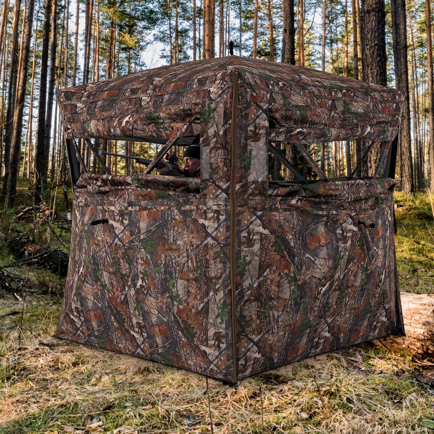 360 Degree One-Way See-Through Hunting Blind with Full-Open Door Carrying Bag