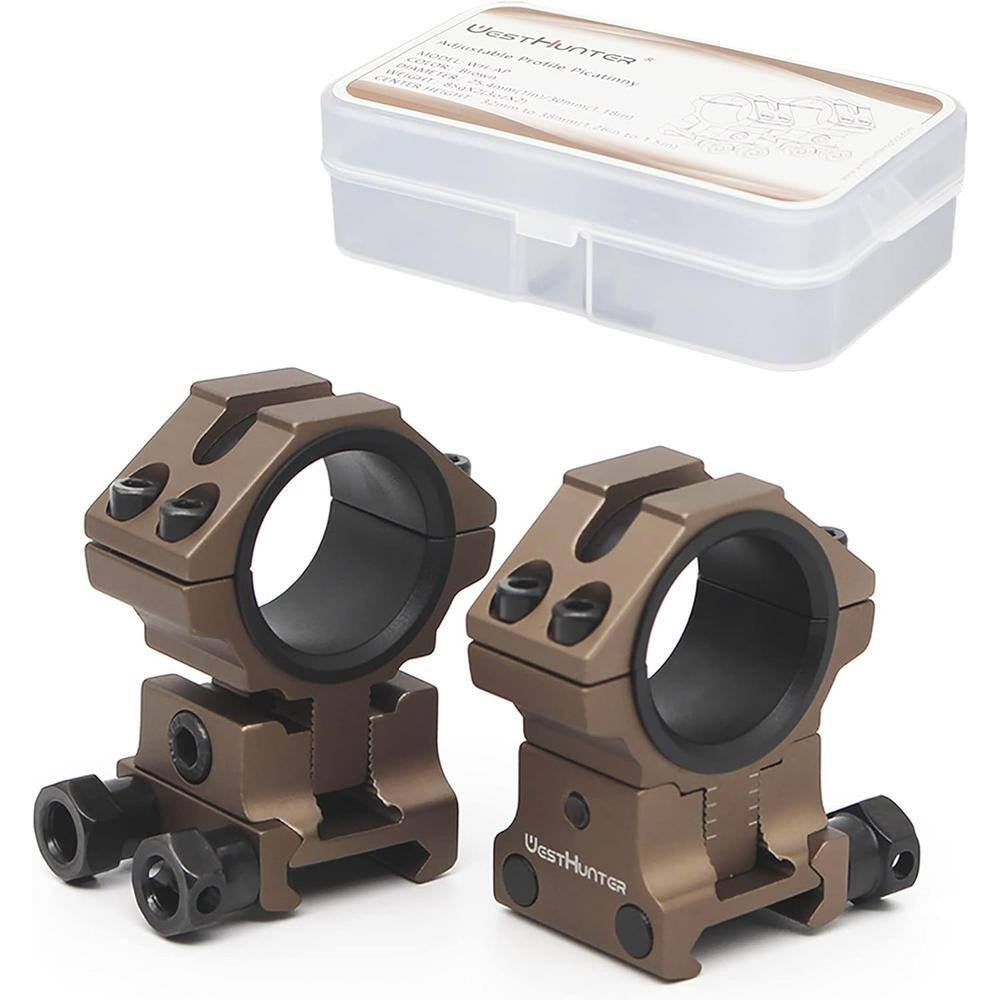 Optics Precision Picatinny Scope Rings, 1 In. 30 Mm Adjustable Height Scope Mount, Brown