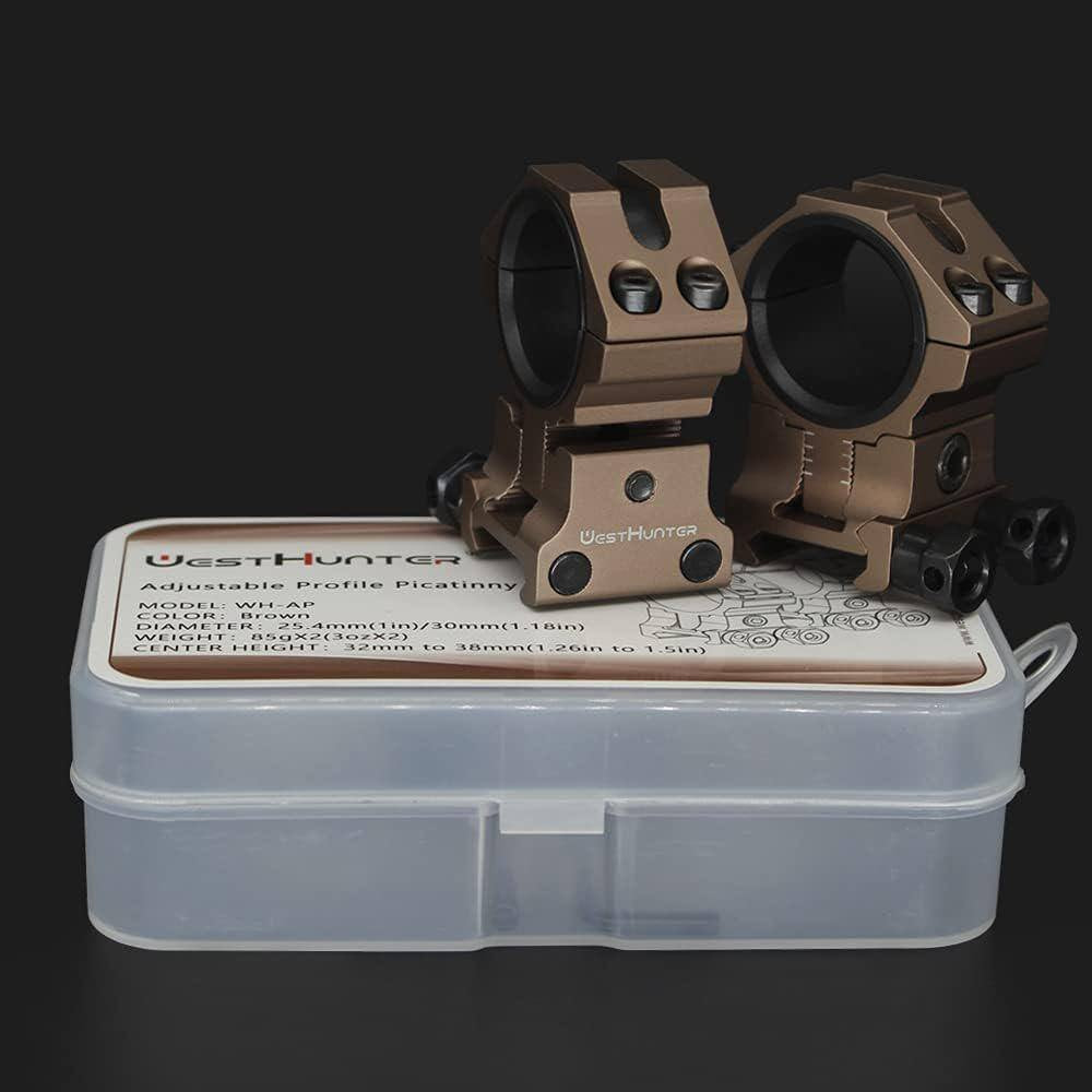 Optics Precision Picatinny Scope Rings, 1 In. 30 Mm Adjustable Height Scope Mount, Brown