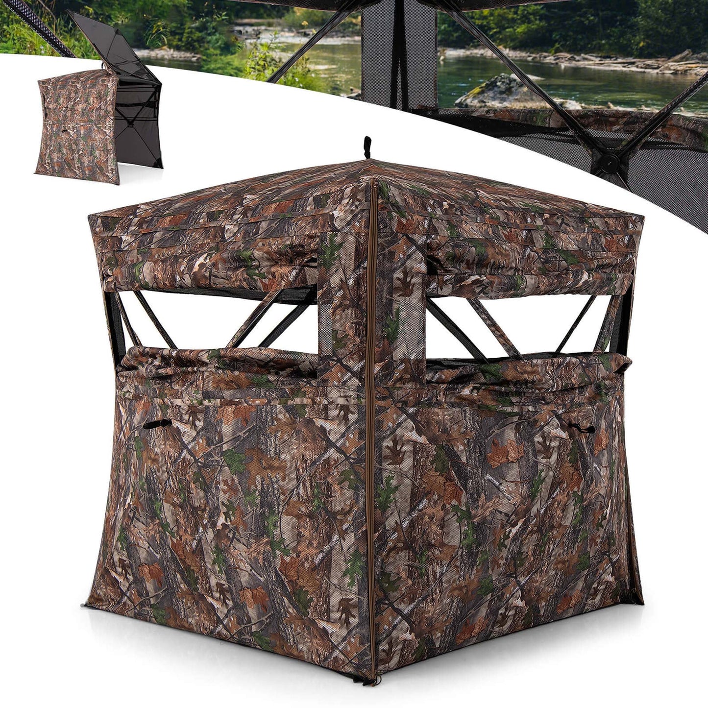 360 Degree One-Way See-Through Hunting Blind with Full-Open Door Carrying Bag