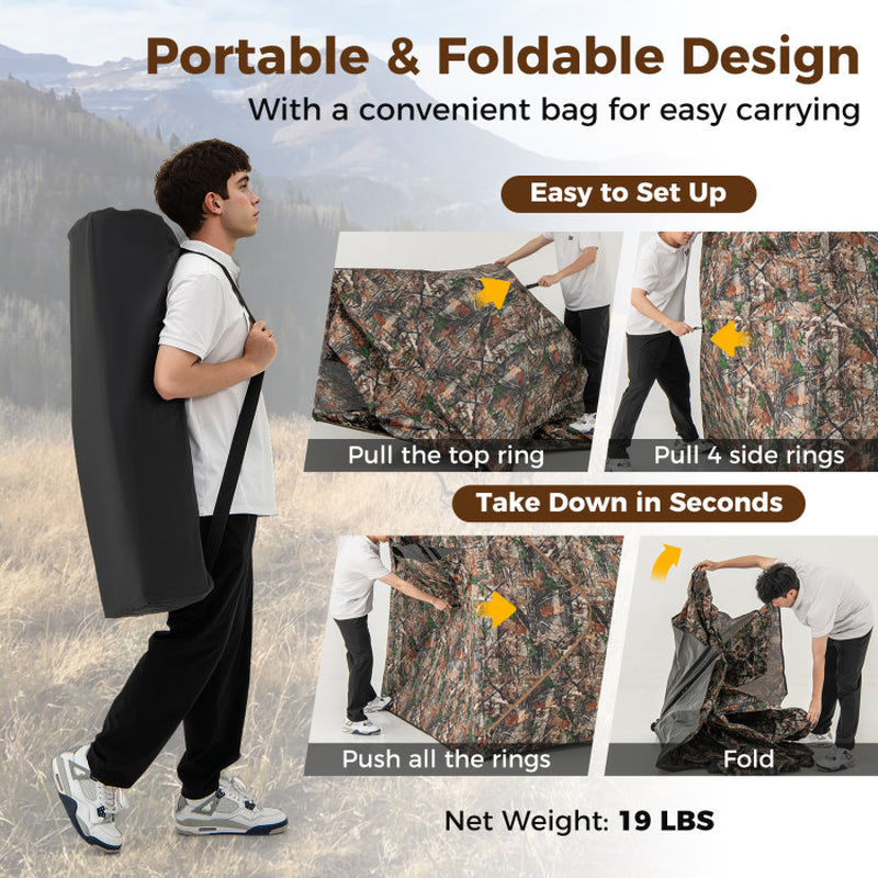 82 Inch Tall Hunting Blind 270° One Way See through Ground Tent for 3-4 People