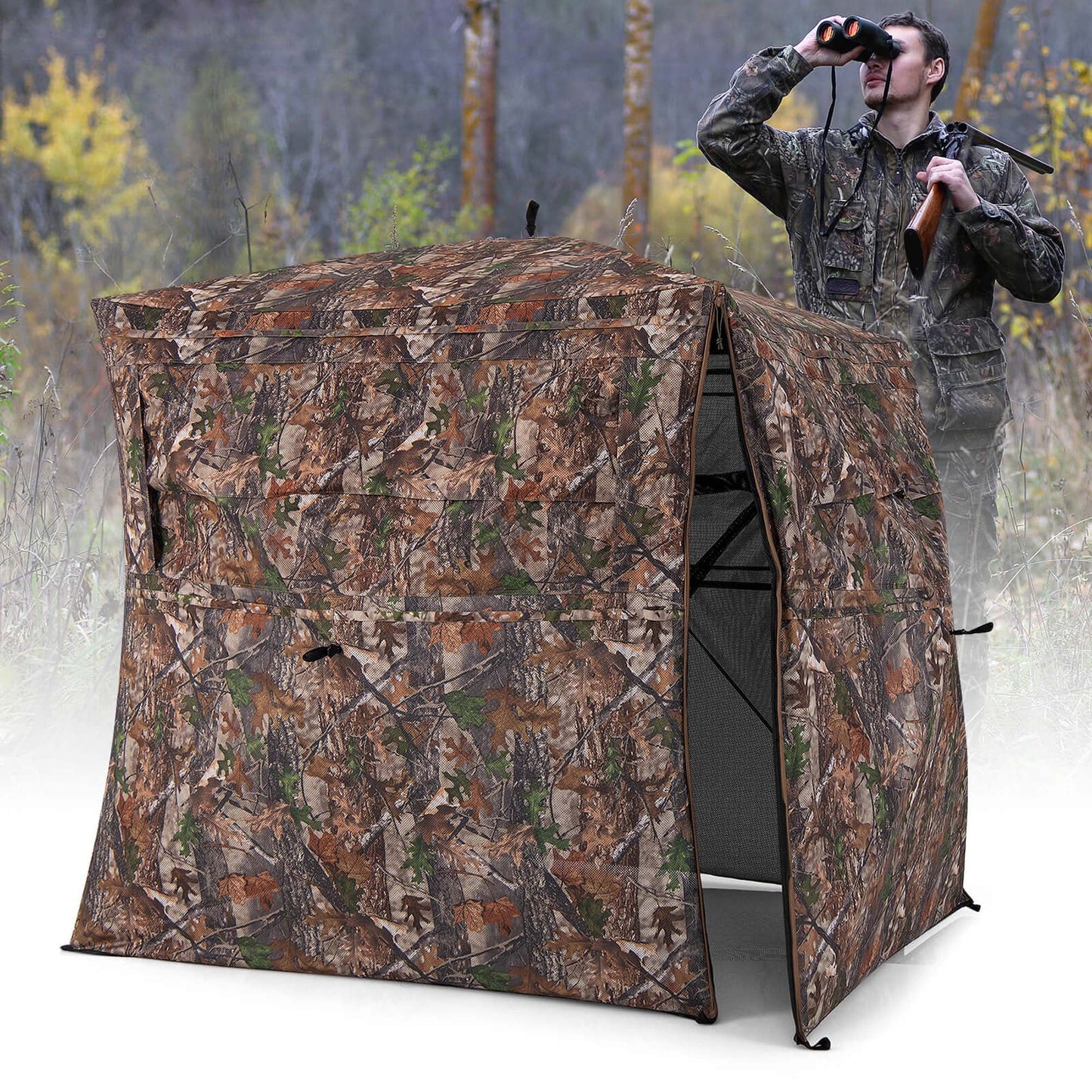 360 Degree One-Way See-Through Hunting Blind with Full-Open Door Carrying Bag