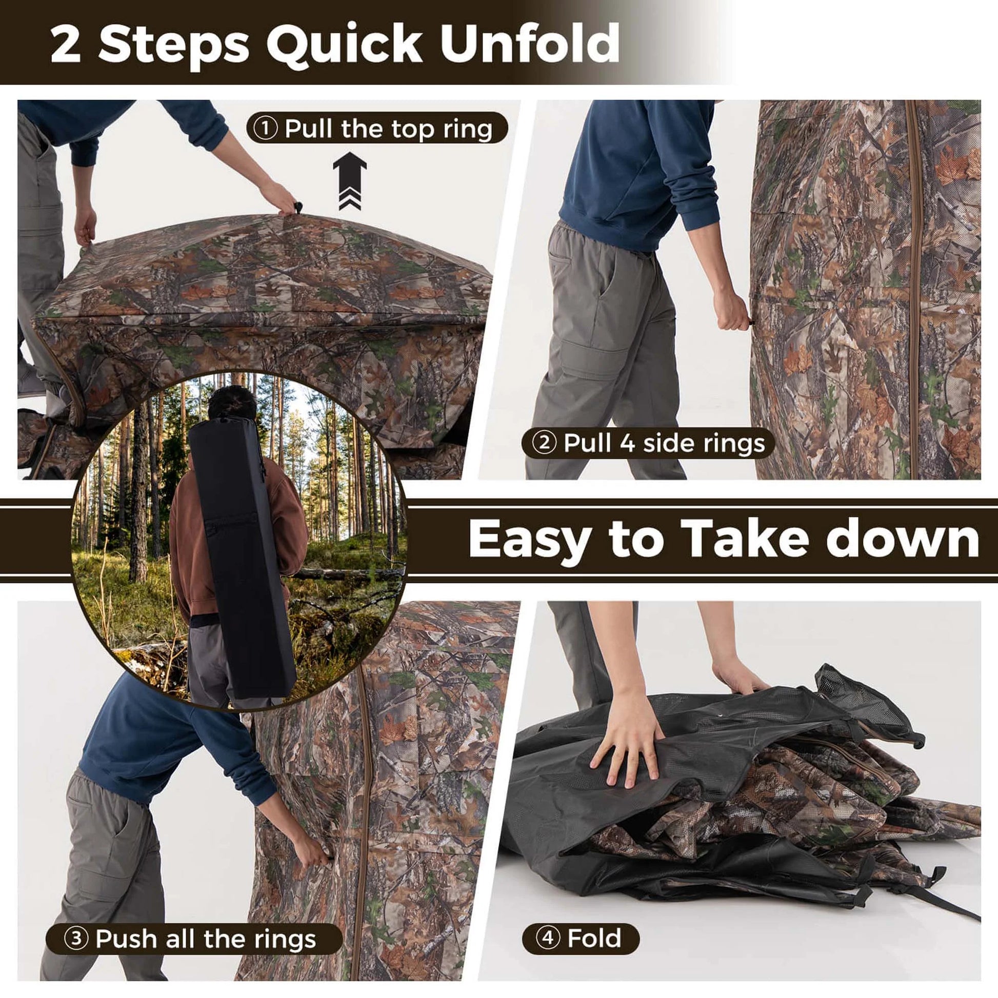 360 Degree One-Way See-Through Hunting Blind with Full-Open Door Carrying Bag