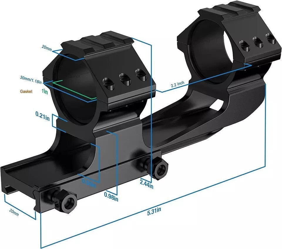 High Profile Ar Mount Rings Picatinny Scope Rail 1 / 30Mm Cantilever Adjustable