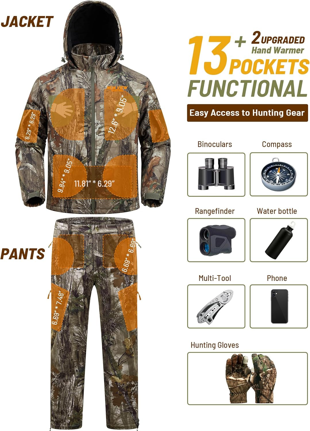 Insulated Hunting Clothes for Men Cold Weather, Warm Camo Hunting Jacket and Pants, Hunting Suit for Deer Duck Hunts